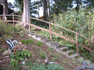 Stairs leading down from the street to the Captain's Quarters